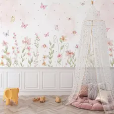 Papel de Parede Adesivo Jardim de Borboletas Aquarela