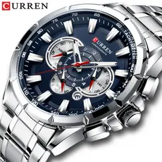 CURREN 8363 Causal Sport Chronograph Men's Watches Stainless Steel Band Wristwatch Big Dial Quartz Clock with Luminous Pointers