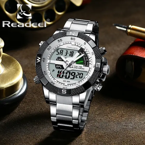 Relógio Masculino Readeel Relógio Masculino De Aço Inoxidável Relógio Masculino Com Calendário Cronógrafo E Luz Noturna Despertador