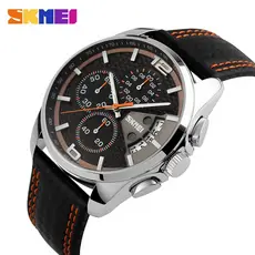 SKMEI Relógio De Pulso Masculino Esportivo De Quartzo Com Pulseira De Couro Genuíno À Prova D'água