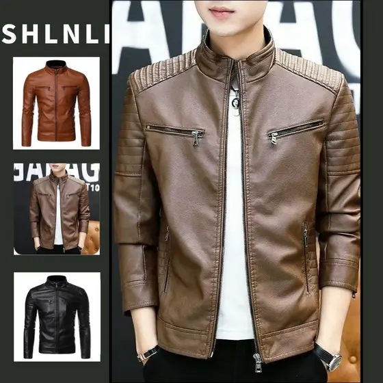 Americano Outono Inverno Casual Jaqueta De Couro Do Plutônio Masculino Cor Sólida Engrossado Fino Casaco Da Motocicleta