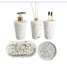 Kit 5 Peças Lavabo/Banheiro Decorativo Bandeja + Difusor + Sab. Liquido + Porta Escova