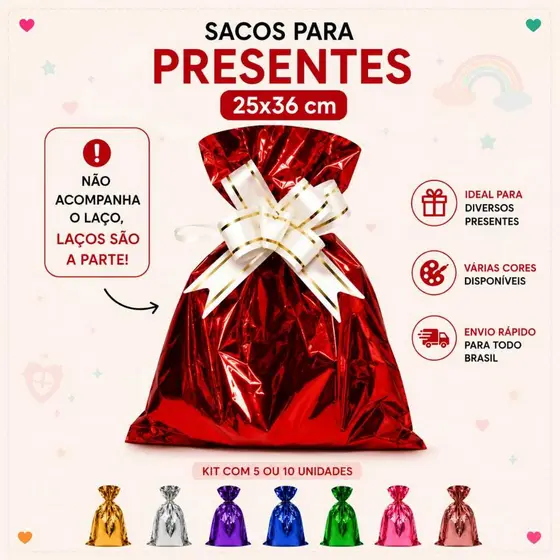Kit Com 5 Ou 10 Unidades De Saco De Presente/Embalagem Ou Laços 25CM X 36CM