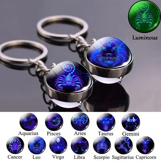 Chaveiro Luminoso Que Brilha No Escuro 12 Signos Do Zodíaco Esfera Bola Cristal Chaveiros Escorpião Leo Gemini Constelaç
