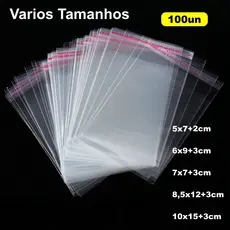 100UN Saquinho Transparente Com Adesivo Aba saco adesivado Cristal