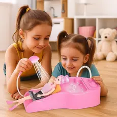 Kit Lavatório Boneca Chuveiro Banheira Barbie Presente Salão Cabelereiro Banho Brinquedo Criança