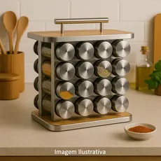 Porta 16 Potes Tempero Frasco Organizador Inox Vidro Vasilha Condimento Saleiro Cozinha Conserva