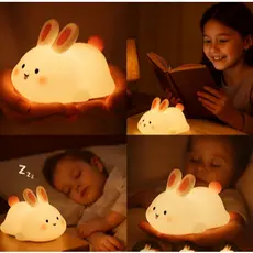 Luminária Coelhinho LED Clarear Abajur Quarto Bebê Luz Noturna Criança Dormir Escuro