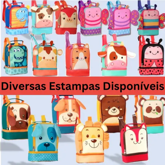 Lancheira Infantil  Térmica Creche Escolar Meninos Meninas Animais Zoo Pets Original