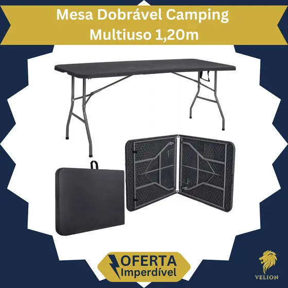 Mesa Dobrável Camping 120cm Camping Portátil Alumínio Acampamento Vira Maleta Montável