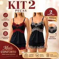 Kit 2 Baby Doll Renda Bicolor Romantico Conforto Presente Feminina