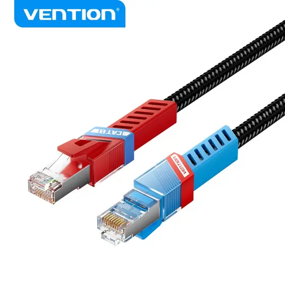Vention CAT8 Cabo Ethernet Para Jogos Com Blindagem Dupla 40 Gbps Jaqueta Trançada Durável Ultrarrápida De 2000 Mhz