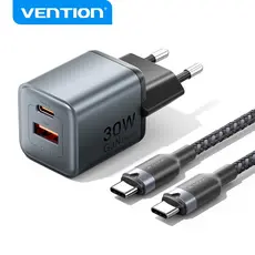Vention Tipo-C/USB-A 30w GaN5 Carregador Rápido De Parede  KIT com Cabo C-C iPhone 15 Samsung