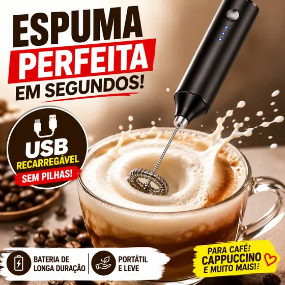 Mixer Elétrico USB Recarregável Espumador de Leite Café Cappuccino
