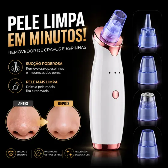 Removedor de Cravos e Espinhas Recarregável | Aspirador de Poros Sucção a Vácuo Limpeza Facial Profissional