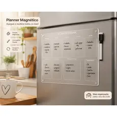 Lousa Planner Magnética Para Geladeira Semanal Mensal Anotações Acrílico Reutilizável Com Caneta