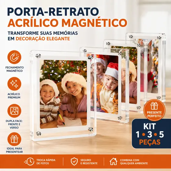 Porta Retrato Magnético Acrílico Instax Mini Polaroid Geladeira 1 3 5 Peças