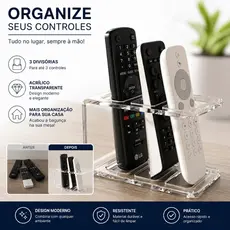 Organizador Porta Controle Remoto Acrílico Mesa Sala Sofá 3 Controles Transparente Compacto