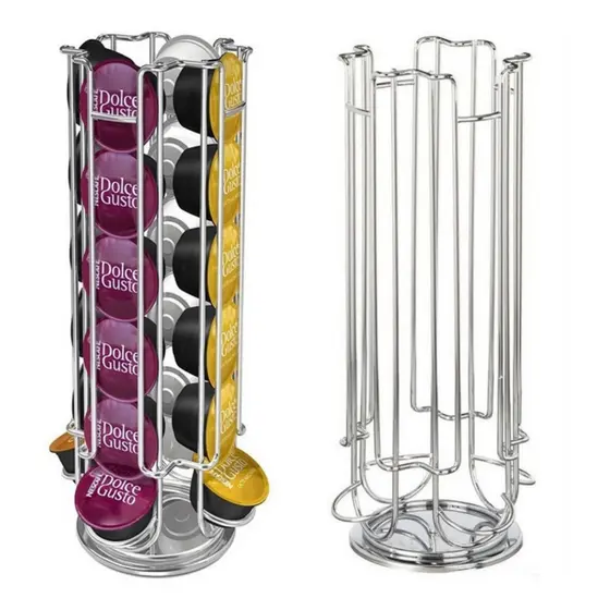 Porta Cápsula Dolce Gusto 24 Uni Giratório 360° Inox Suporte Organizador Cozinha Escritório BaristIQ