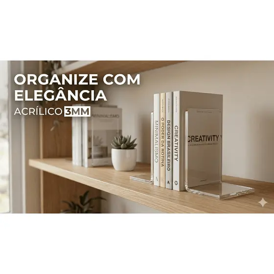 Suporte de Livros Acrílico 3mm Transparente Aparador Bibliocanto Estante Organizador Mesa Escritório