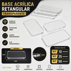 Base Acrílica Retangular Premium 6x3cm 4mm Transparente p/ Biscuit e Artesanato
