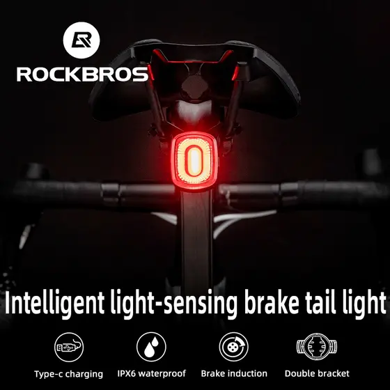 Rockbros Lanterna Traseira Bike Brake Light Com Sensor Freio Tipo-C Recarregável IPX6 À Prova D'água