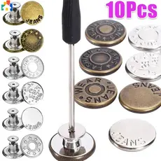 10pcs Botão De Cintura De Jeans Destacável Ajustável Multi-Estilo Calças Sem Costura Fivelas De Metal Com Chave De Fenda Acessórios De Bricolagem