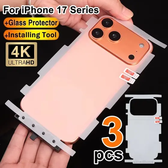 Película De Hidrogel Para Cobertura Completa , Borda Traseira , Iphone 17 Pro Max , Ferramenta De Instalação De Ar , Pro