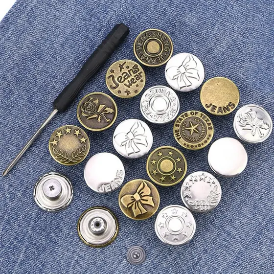 [10 Pcs No Botões De Substituição De Costura 17 mm Liga De Jeans Reutilizáveis Destacáveis Mudança De Cintura Acessórios Com Chave De Fenda