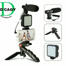 Kit Youtuber Vlog Live Tripé Suporte Celular Led Microfone
