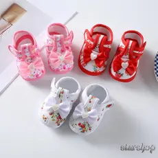 Starshop-Baby Girls Flat Shoes Soft Sole Bowknot Flower Impressão Sem Escorregamento Sapatos Para Crianças De Colo