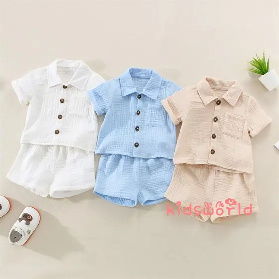 KidsW-Toddler Baby Boy 2Pcs Roupas De Verão Botão De Manga Curta Camisa De Lapela + Conjunto De Calções