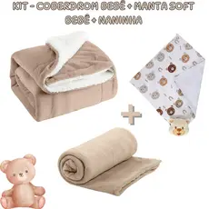 Kit 3 Itens Especial Bebe - Coberdrom Sherpa Dupla Face + Manta Soft + Naninha