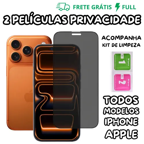 2 PELÍCULAS DE PRIVACIDADE DE VIDRO 3D PARA IPHONE TODOS MODELOS IOS XR 11 12 13 14 15 16 PRO MAX