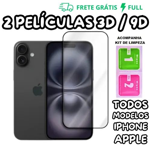 2 PELÍCULAS 3D / 9D VIDRO FULL COVER PARA IPHONE 6 7 8 PLUS X XS MAX 11 12 13 PRO MAX 4.9