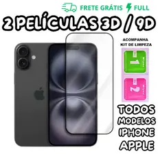 2 PELÍCULAS 3D / 9D VIDRO FULL COVER PARA IPHONE 6 7 8 PLUS X XS MAX 11 12 13 PRO MAX 4.9