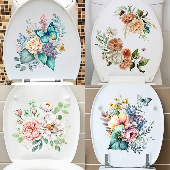 RoadGold Flor Adesivos De Assento De Vaso Sanitário Auto-Adesivo Decalques De Tampa Diy Removíveis Para Banheiro Decoraç