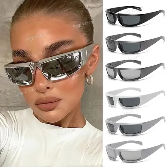 COD Y2K Óculos De Sol Feminino Prateado Steampunk Esportivos Punk Proteção Estilo Futuro Eyewear