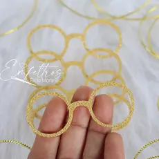 Recorte Oculos Redondo em Feltro Dourado - 5 unidades - Tamanhos variados - Recorte a laser