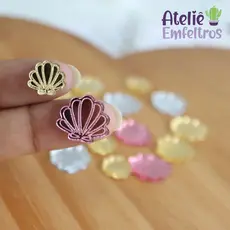 Mini recortes apliques em acrílico espelhado - Concha Fundo do Mar - 1 cm 20 uni - 1,5 cm 10 uni