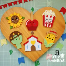 RECORTE Aplique Junino Cute a Laser - São João  - Maçã do amor, Milho, Igreja, Pipoca, Girassol