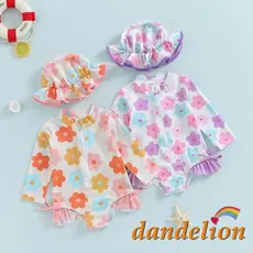 3-24 Meses Bebê Menina Rash Guard Maiôs Verão Floral Impressão Zíper Roupa De Banho E Chapéu De Sol Conjunto BIKINI