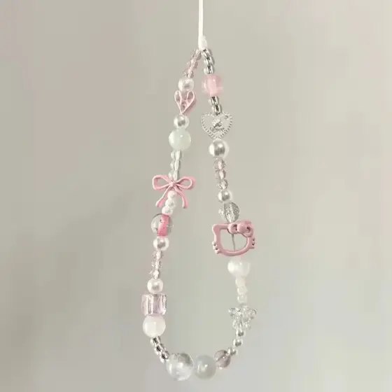 Kawaii Bonito Rosa Bowknot Hellow Kitty Telefone Corrente Chaveiro Pingente Dos Desenhos Animados Caso De CCD Câmera Ace