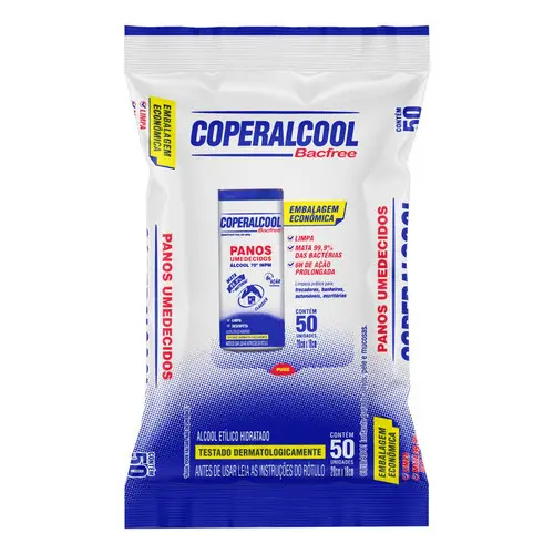 Lenços Umedecidos Coperalcool Bacfree 50un 70° Clássico