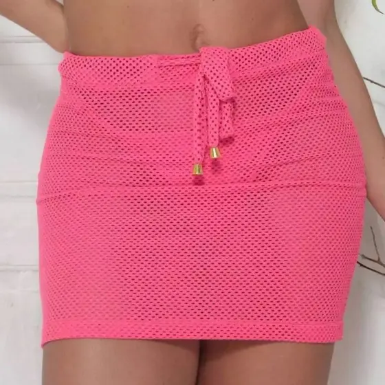 Mini Saia Saída De Praia Franja Cordão Ajustável Moda Praia Piscina Verão Envio Imediato