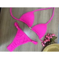 Biquini Virgínia Cortininha Pink efeito Fita Calcinha Ajustável