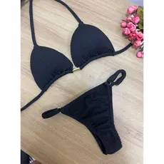 Biquini Virgínia Fita Cortininha Preto Luxo Calcinha Ajustável
