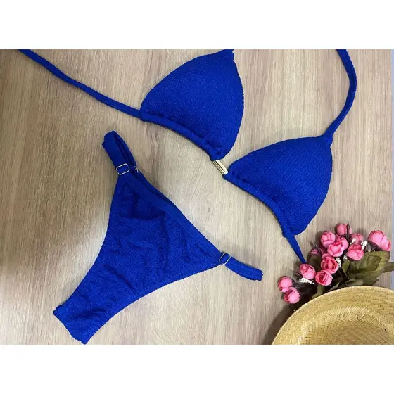 Biquini Virgínia Fita Cortininha Azul Calcinha Ajustável