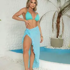 Saída de Praia Com Babado Ondulado Azul Claro Envio Imediato