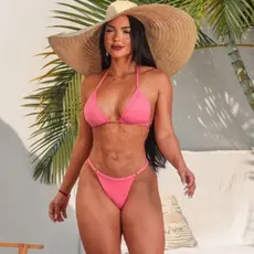 Biquíni Cortininha Calcinha Fio Dental Com Bojo Praia Bumbum Verão Biquini Exclusivo Rosa